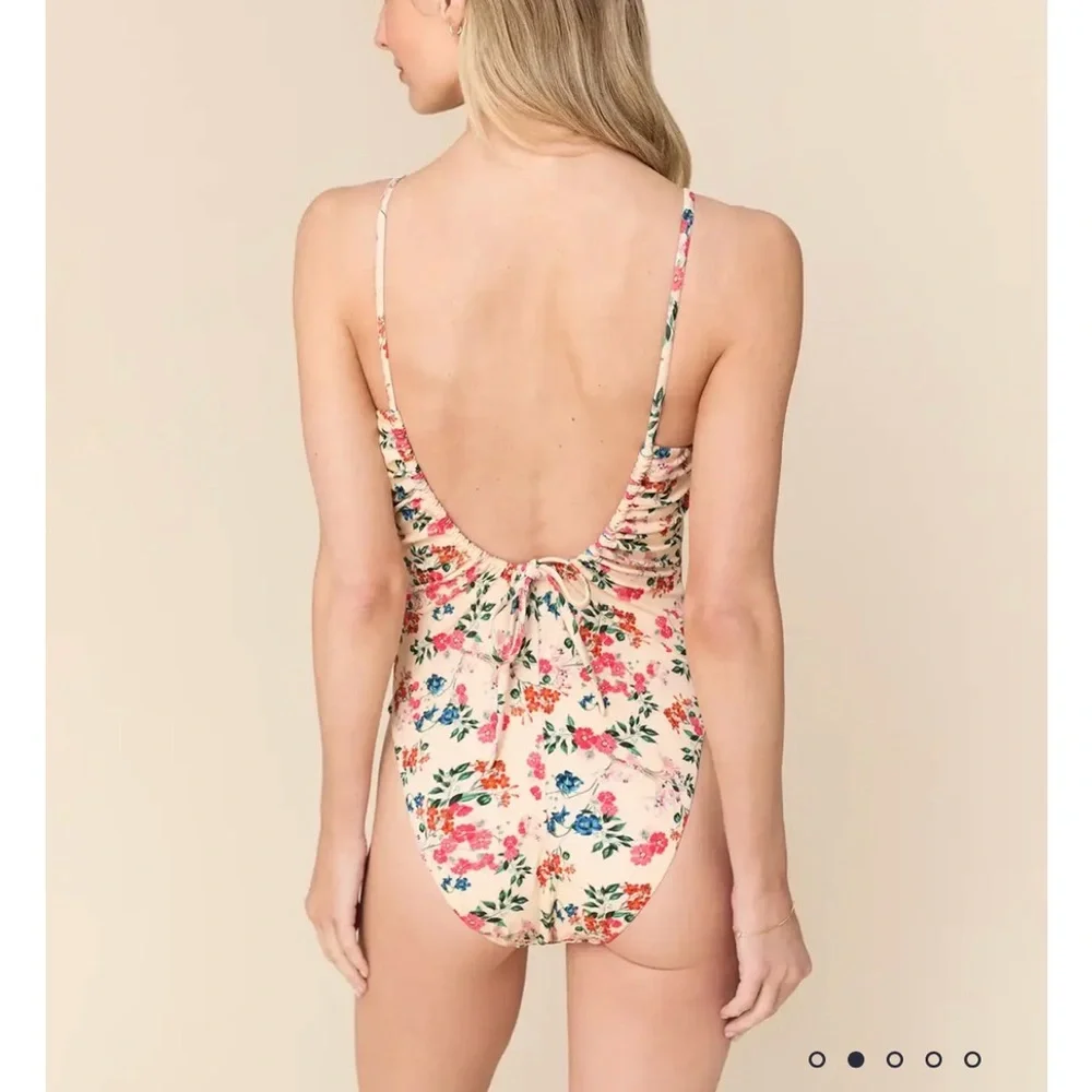Andie Swim Floral One-Piece Swimsuit in Cream with Pink & Green Print